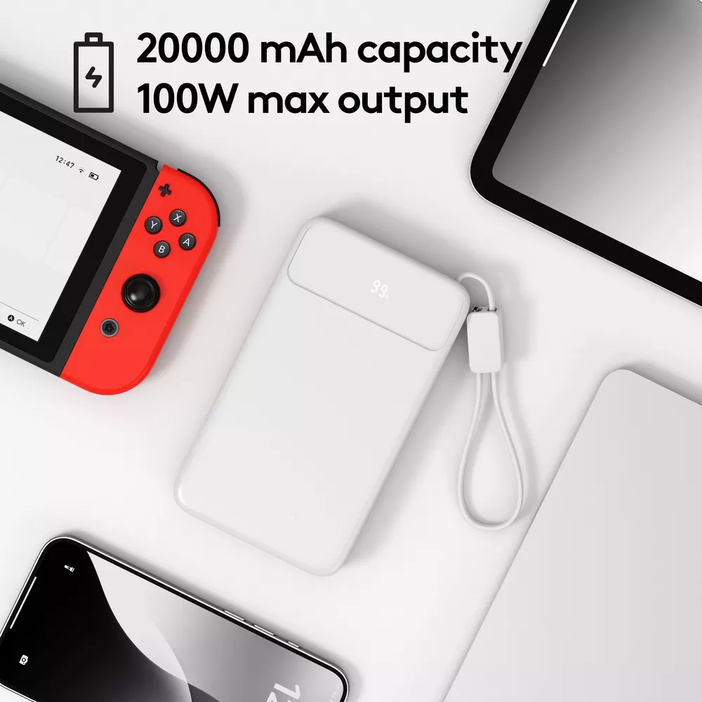 20000mAh Portable Power Bank with Built-in Lanyard Cable